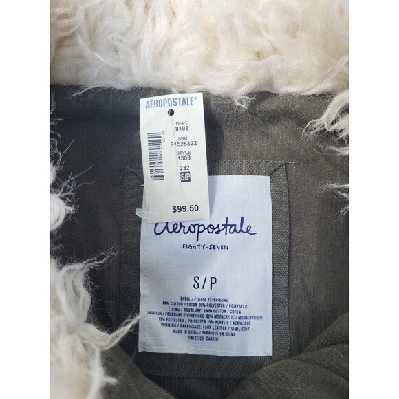 NWT Vintage Aeropostale Womens Knit Sherpa Aviator Bomber Jacket, Green, Small - Picture 2 of 10